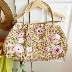 Vintage Floral Straw Bag